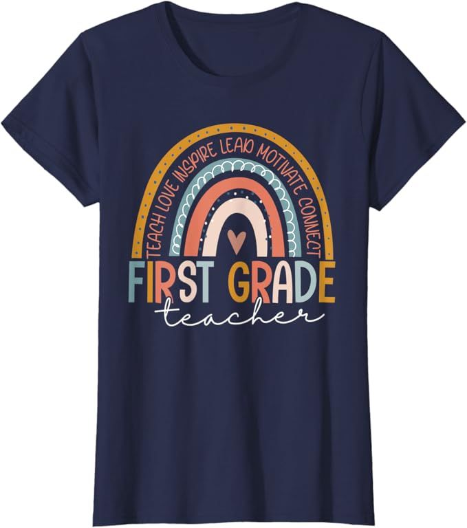 First Grade Teacher Teach Love Inspire Boho Rainbow T-Shirt | Amazon (US)