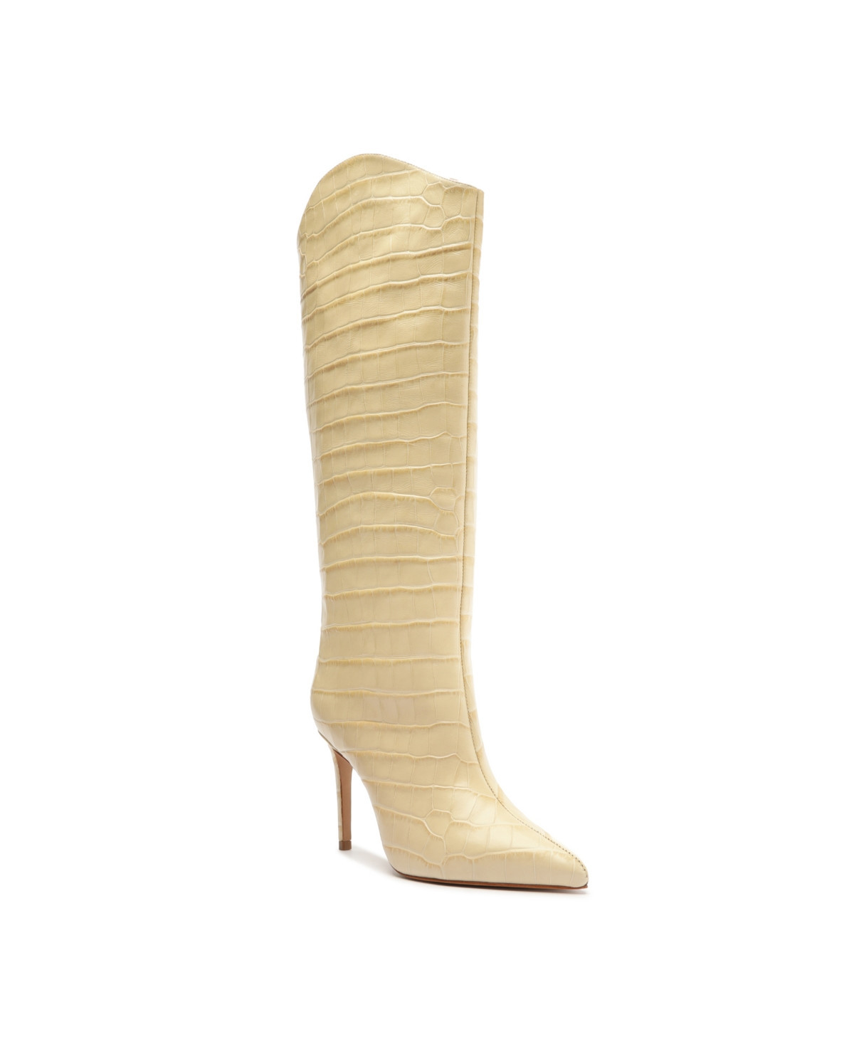 Schutz Women's Maryana Crocodile Embossed Wide Leg Knee High Stiletto Leather Boots - Beige | Macy's
