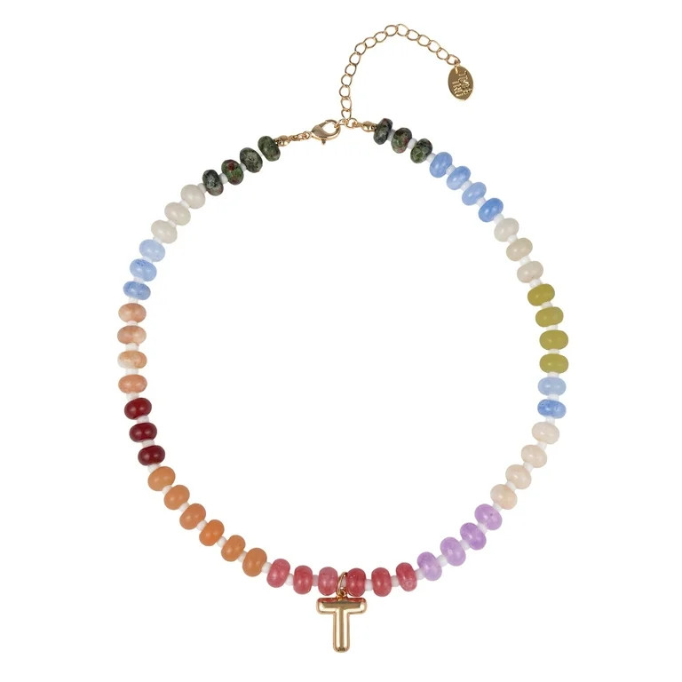 Time and Tru Goldtone Multicolored Bead Initial "T" Necklace | Walmart (US)