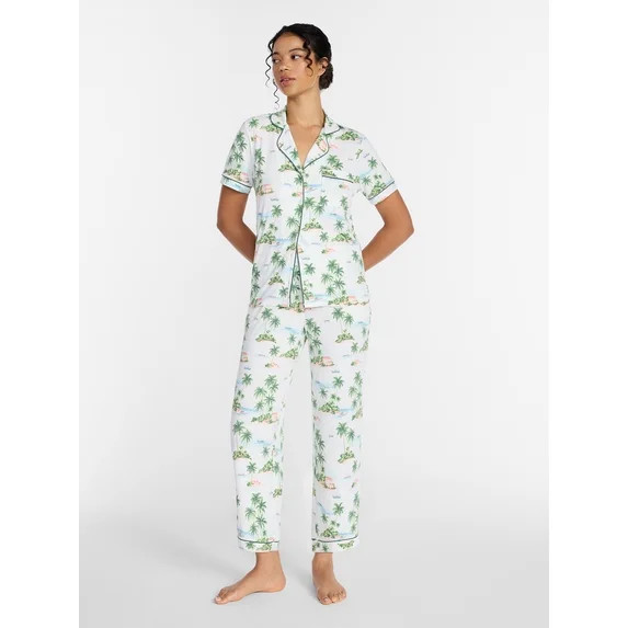 Joyspun Women's Dreamy Soft Collection Notch Collar Top and Capri Pants Pajama Set, 2-Piece, Size... | Walmart (US)