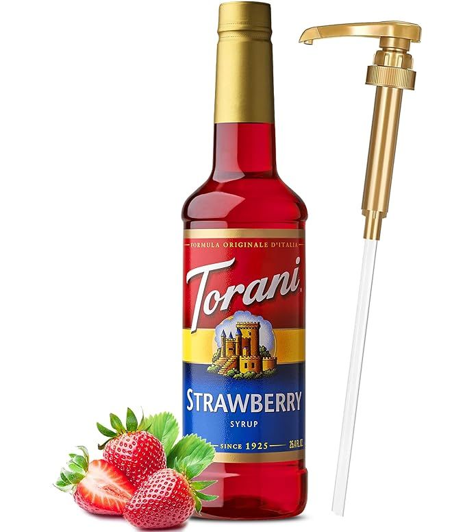 Strawberry Syrup for Drinks 25.4 Ounces Torani with Little Squirt Syrup Pump | Amazon (US)