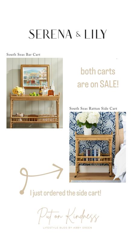 Serena and Lily bar cart. Rattan side table. 

#LTKhome