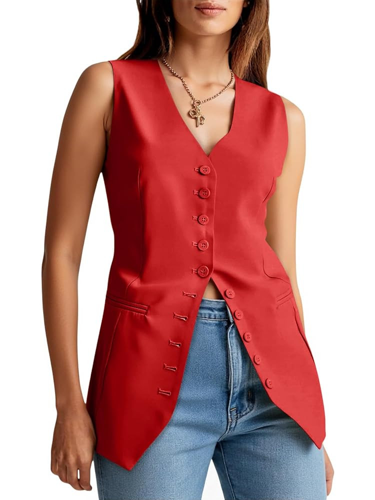 Cicy Bell Womens Button Down Suit Vests Casual Business V Neck Waistcoat Tops Summer Fitted Work ... | Amazon (US)