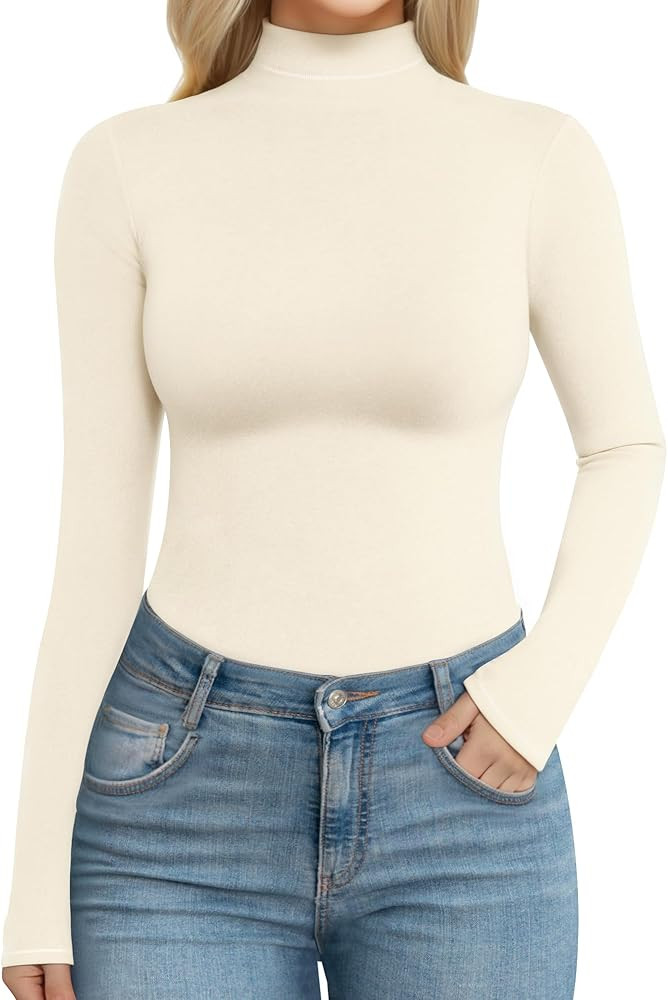 MANGOPOP Women's Mock Turtle Neck Long Sleeve Shirts Fitted Fall Winter Undershirt Tight Tops Sli... | Amazon (US)