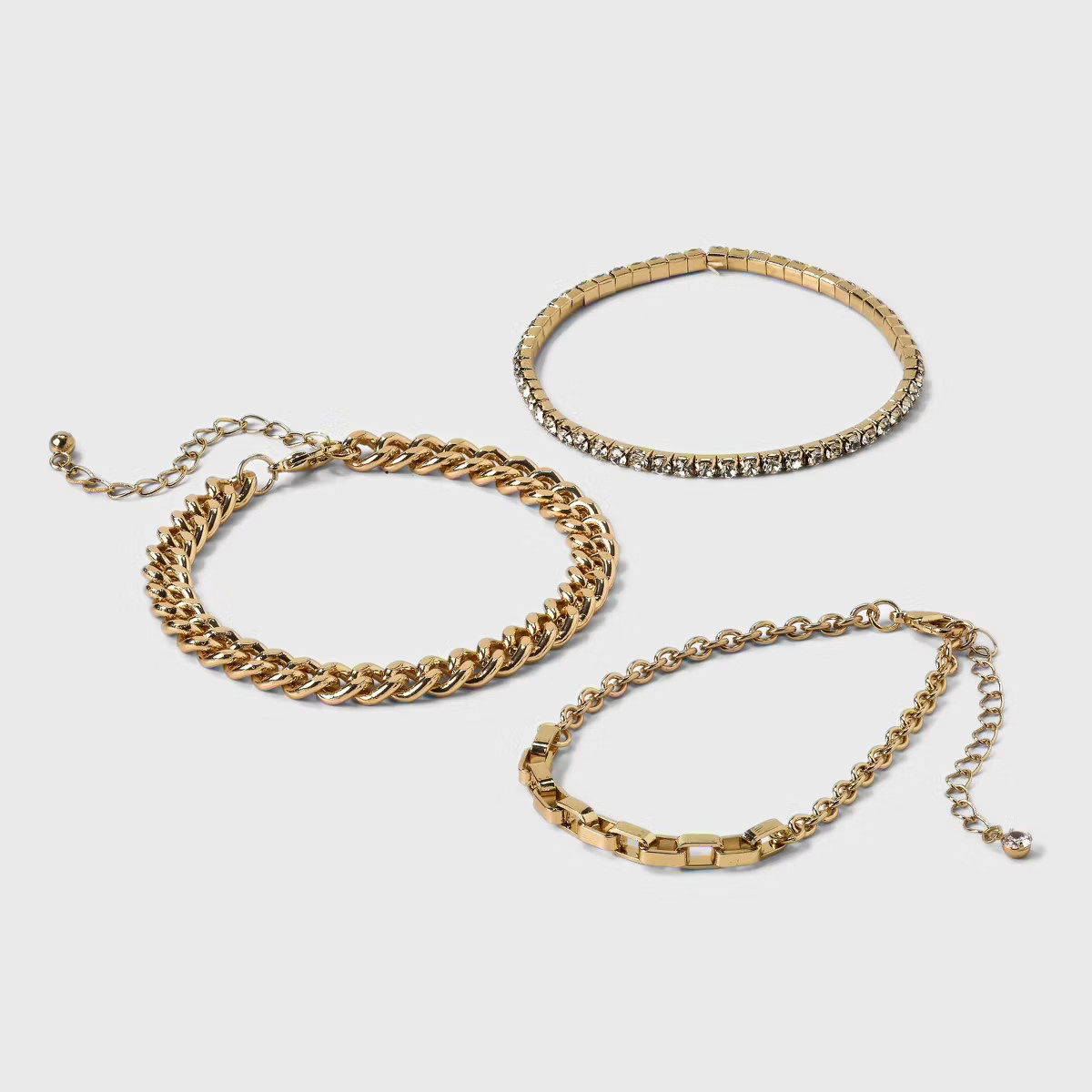 Cup Chain Bracelet Set 3pc - A New Day™ Gold: Nickel-Free Metal, Lobster Claw Clasp, Chain Styl... | Target