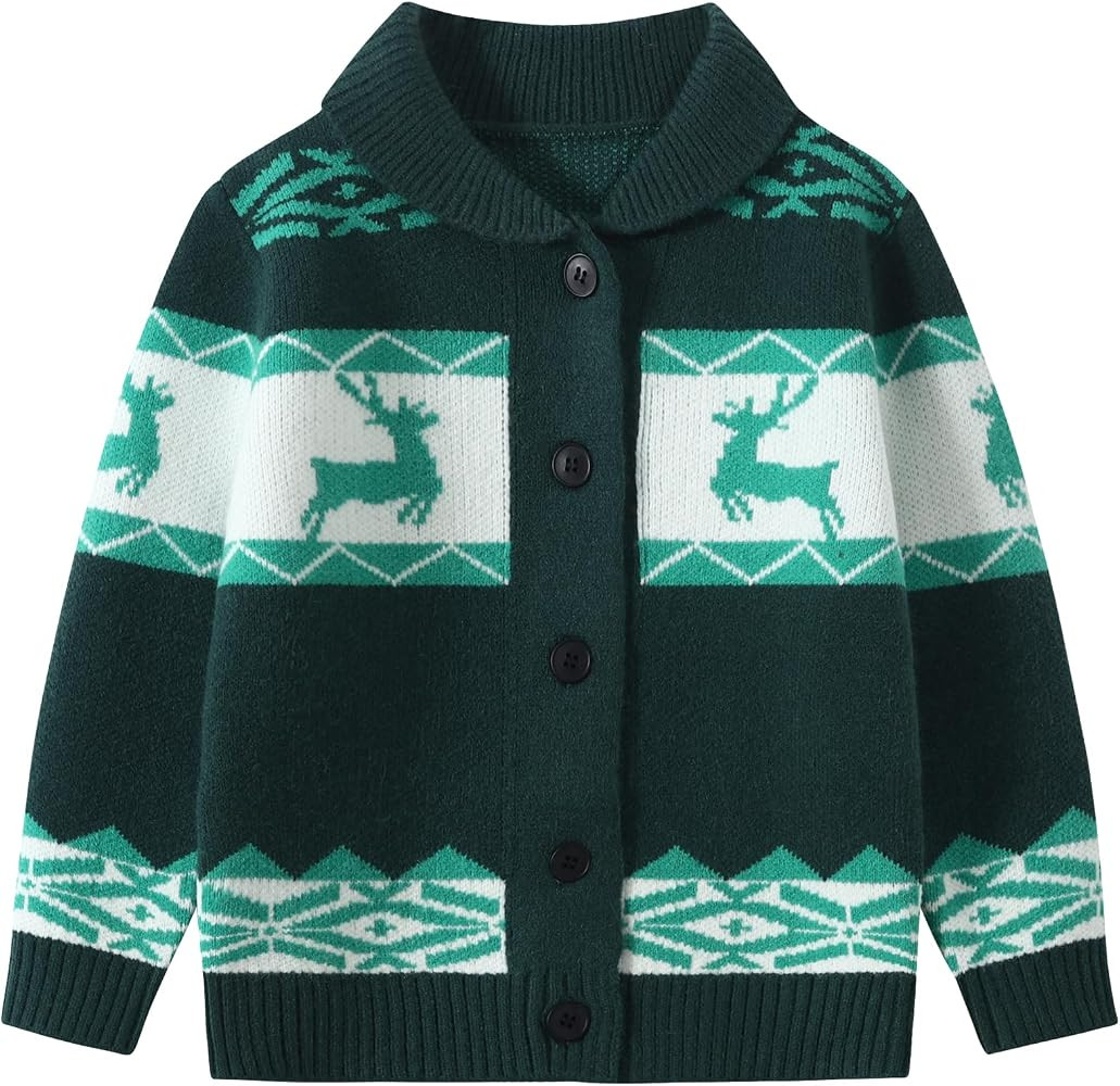 Kids Boys Girls Christmas Cardigans Ugly Xmas Sweaters Reindeer Snowflake Shawl Collar Knitted Ca... | Amazon (US)