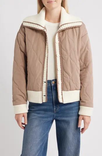 Thread & Supply Knit Collar Quilted Jacket in Taupe at Nordstrom Rack, Size X-Small | Nordstrom Rack