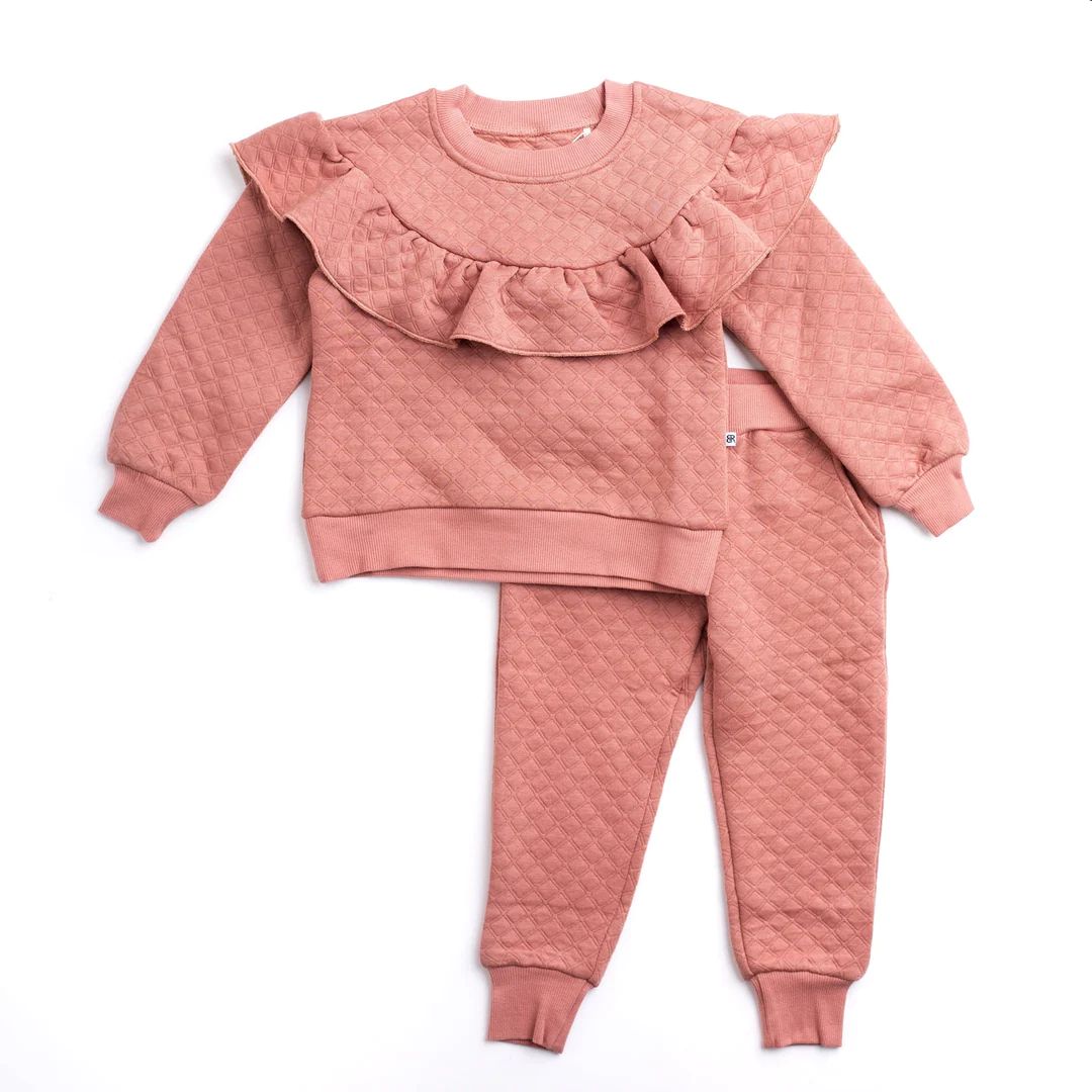 Dusty Rose Quilted Ruffle Jogger Set | Bums & Roses
