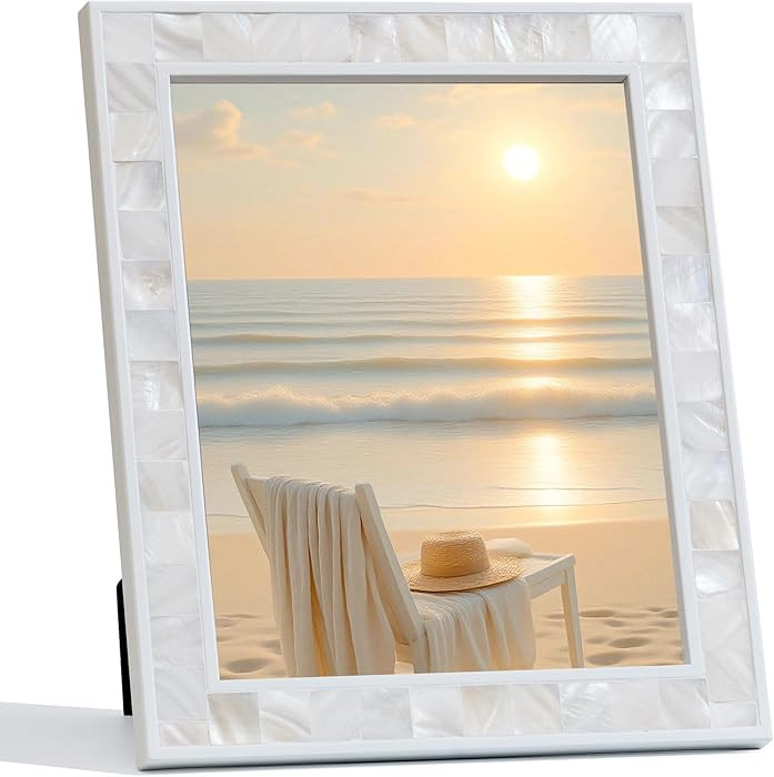Tanmicoshomy 8x10 Picture Frame with Tempered Glass, Natural Shell Inlay Mosaic Design Coastal Ta... | Amazon (US)
