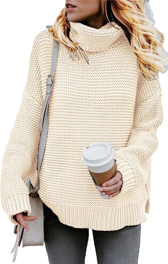 HVEPUO Womens Chunky Knit Sweater Oversize Loose Long Sleeve Turtleneck Pullover Jumper Tops | Amazon (US)