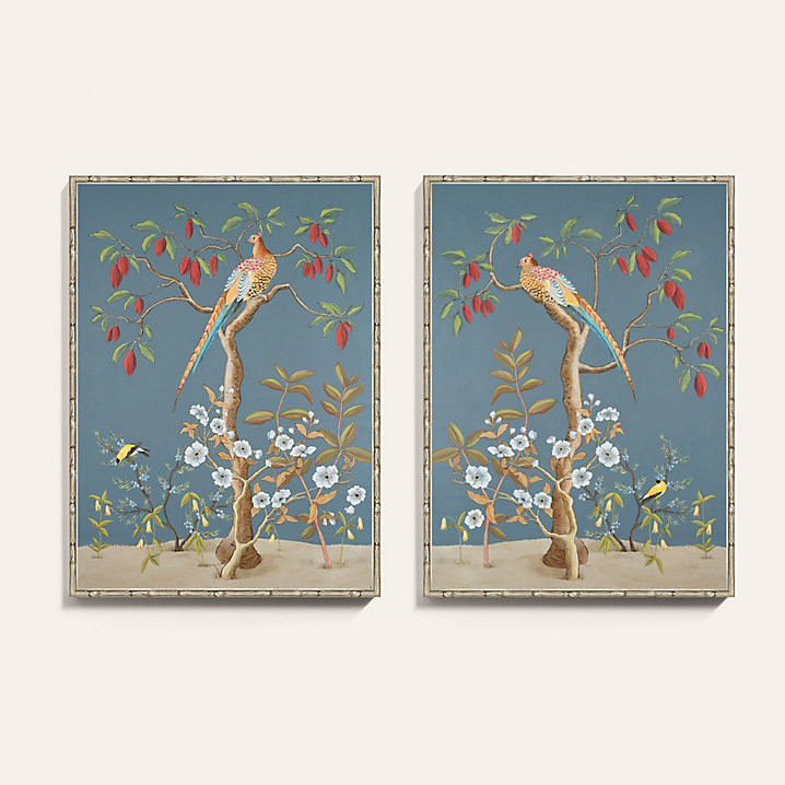 Pheasant Thoughts Silver Framed Bird Floral Wall Art Print Series | Ballard Designs, Inc.