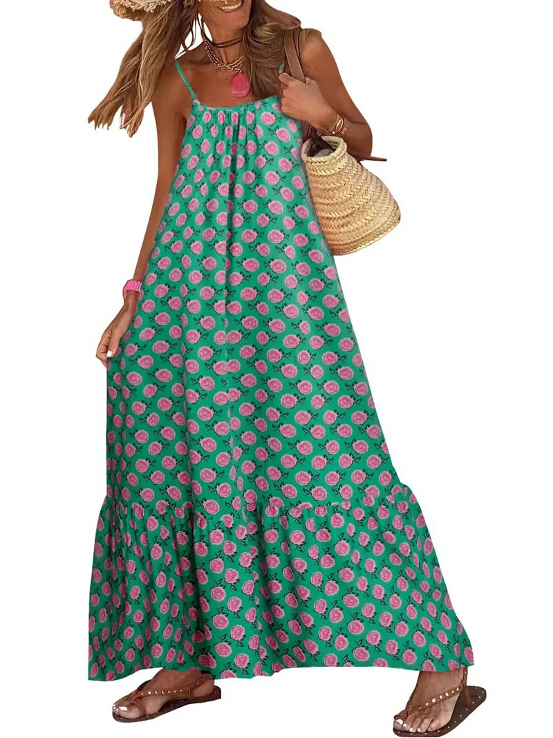 Kishawna Womens Boho Floral Puff Sleeve Tiered Maxi Dress Long Dresses | Walmart (US)