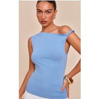 Sky Blue Soft Cotton Twist Detail Long Vest Top | PrettyLittleThing US