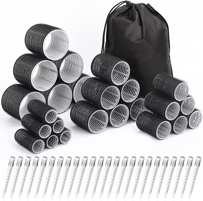 Hair Curlers Set with 24 Rollers (6 Jumbo, 6 Large, 6 Medium, 6 Small) and 24 Clips for All Hair ... | Amazon (US)