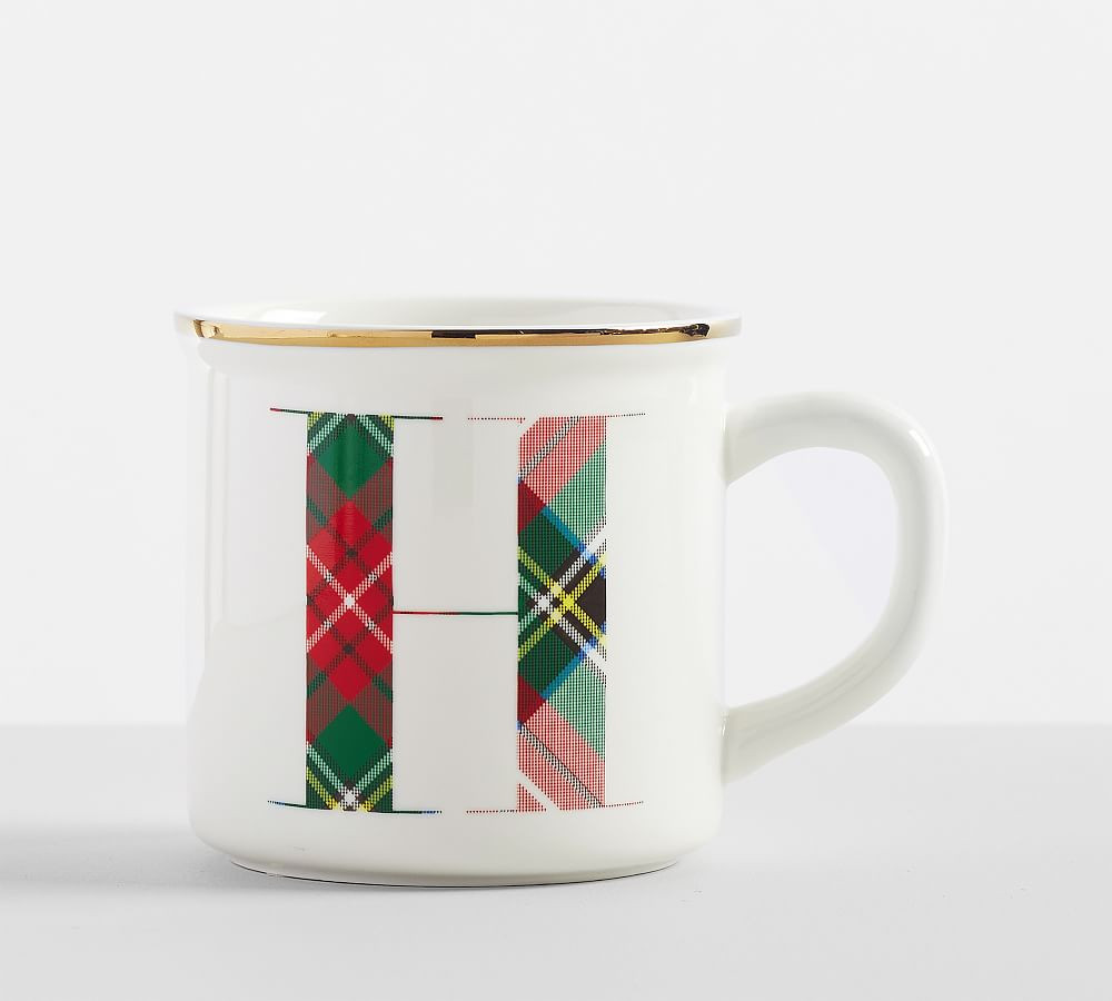 Stewart Plaid Alphabet Stoneware Mug | Pottery Barn (US)