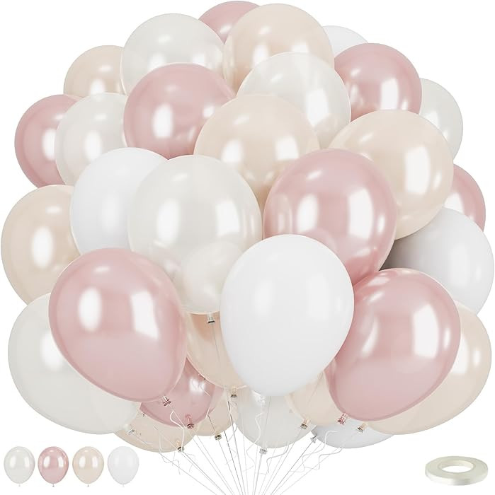 Double Stuffed Pearl White and Pink Balloons, 50pcs Double Stuffed Pearl Sand White Dusty Retro P... | Amazon (US)