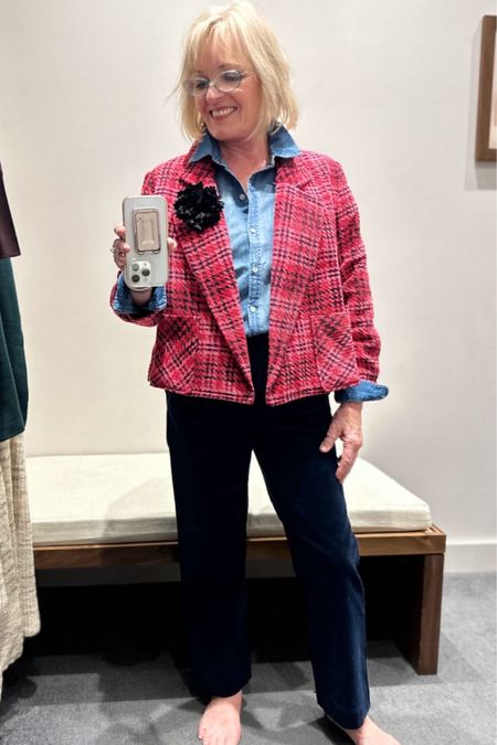 How fun is this cheery swing coat from J Jil? It has a cropped shape and a slightly boxy fit and I styled it with a denim shirt and the corduroy straight leg trousers. I also added a fun brooch to complete the outfit.

#Jill #Fashion #Fashion #FallFashion #FallOutfit #Fashionover50 #Fashionover60 #SwingCoat #DenimShirt #Corduroy 

#LTKstyletip #LTKworkwear #LTKSeasonal