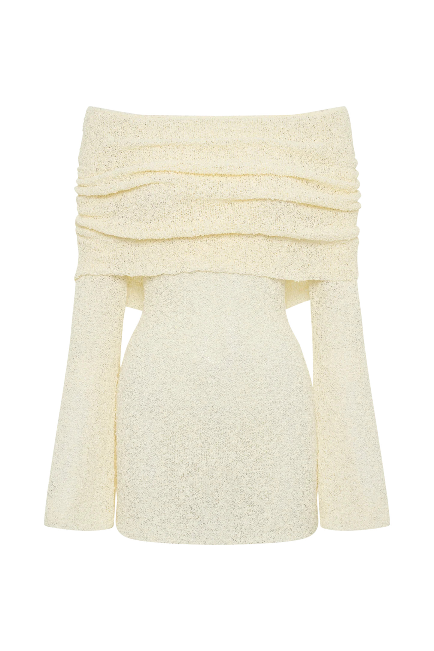 Off Shoulder Boucle Mini Dress - Ivory | MESHKI US