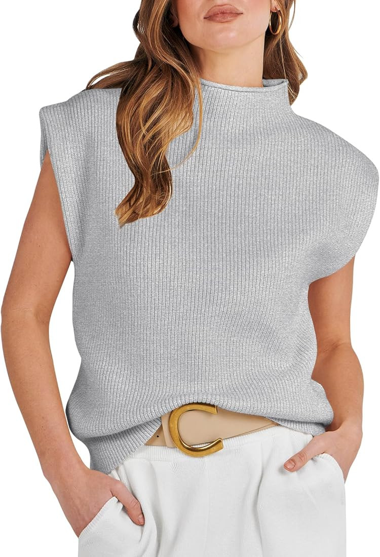 Women's Mock Neck Sleeveless Sweater Vest Casual Solid Cap Sleeve Knit Pullover Tank Tops 2023 Cloth | Amazon (US)