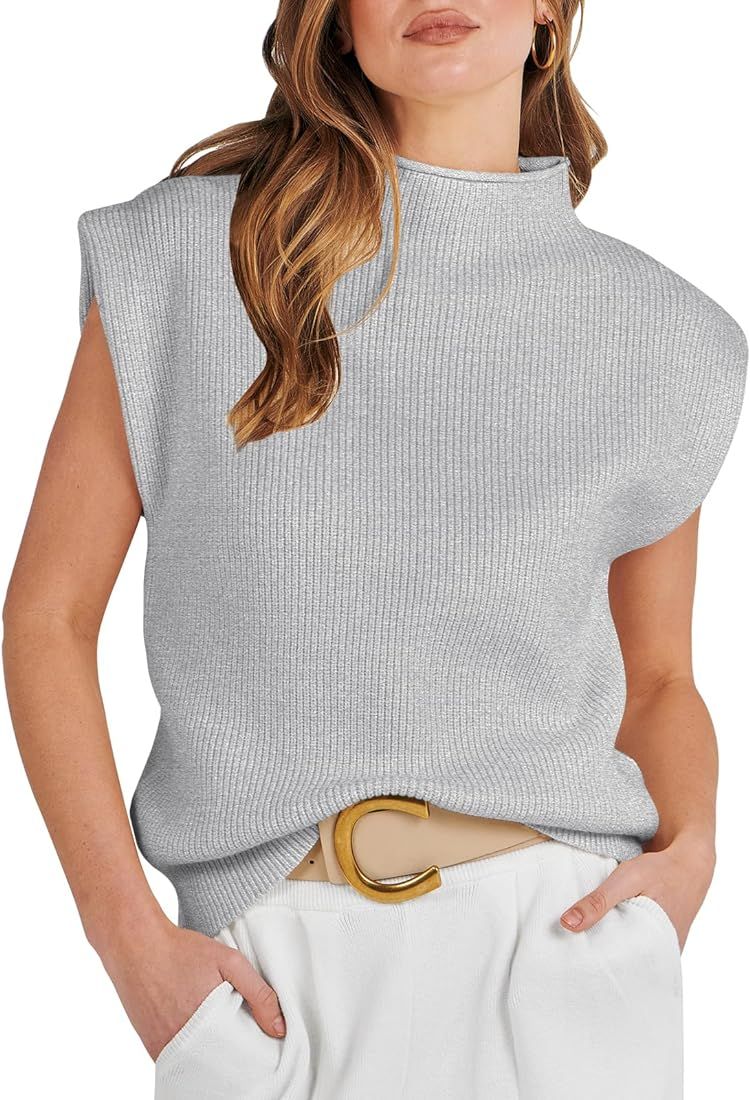 Women's Mock Neck Sleeveless Sweater Vest Casual Solid Cap Sleeve Knit Pullover Tank Tops 2023 Cloth | Amazon (US)