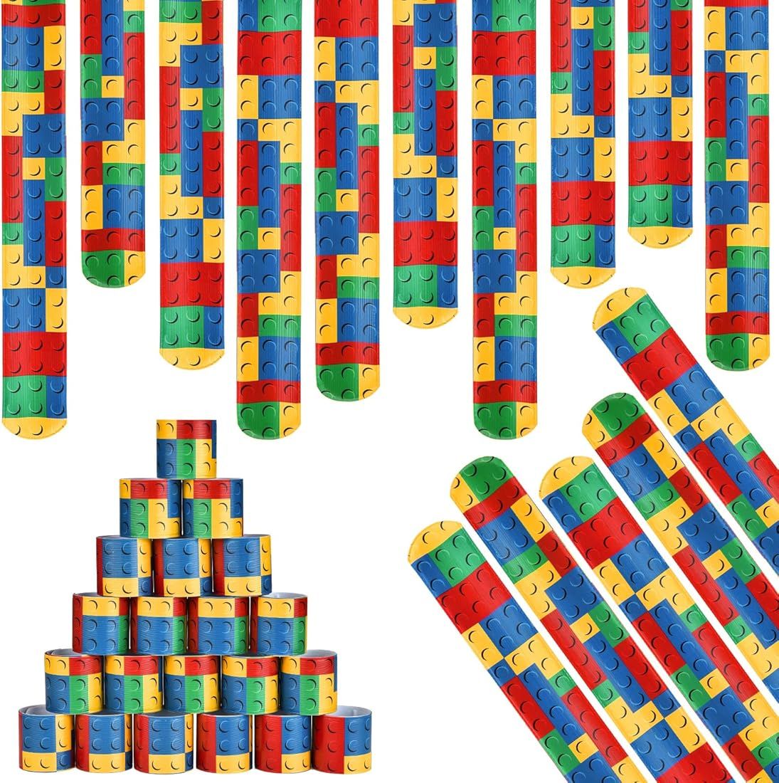 Color Brick Party Slap Bracelet Slap Colorful Building Blocks Pattern Bracelets Party Favors Pack... | Amazon (US)