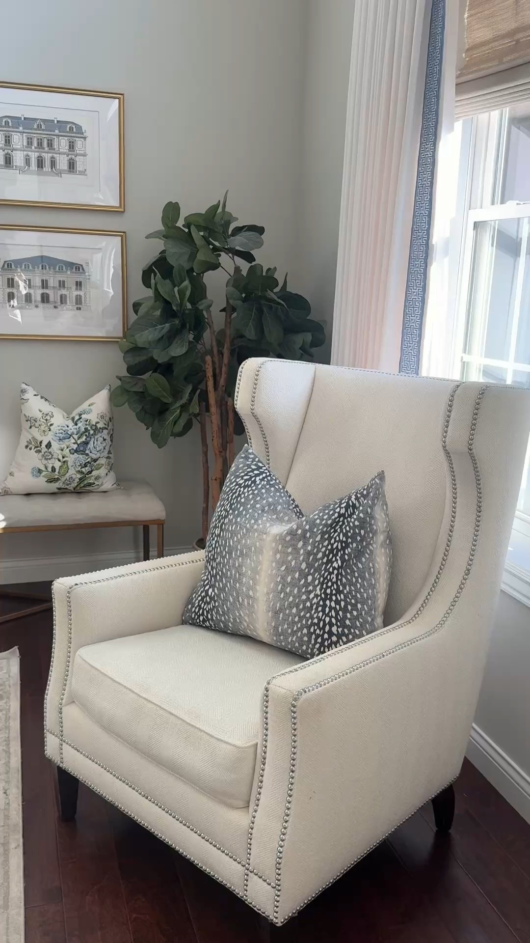 Grandmillennial living room decor- ￼ tape leading edge drapery floral pillow antelope pillow faux fiddle tree framed gold artwork ￼

#LTKSaleAlert #LTKHome #LTKOver40