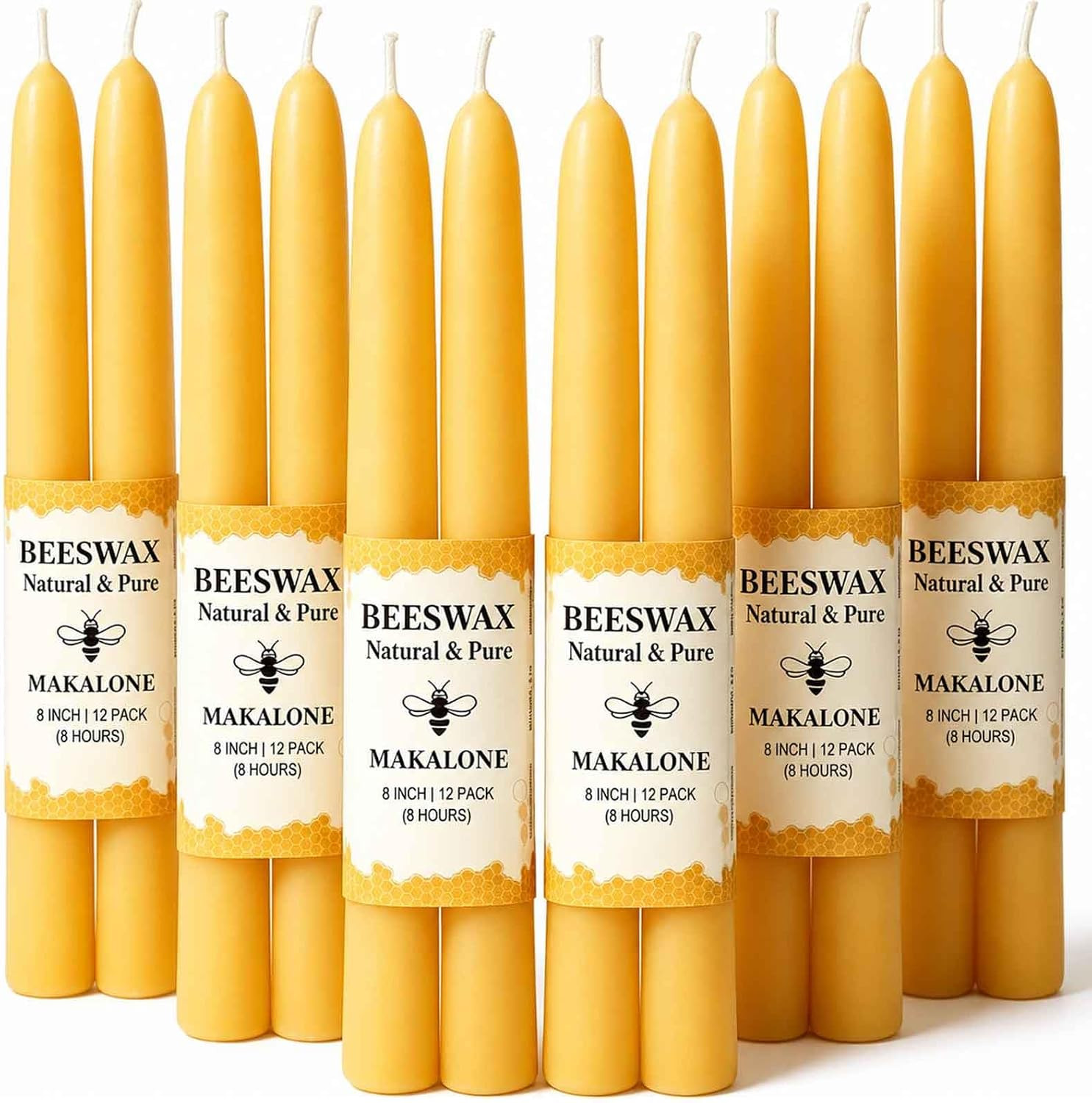 Beeswax Taper Candles,Pure Bees Wax Candle Sticks,8 Inch,12 Pack,Non-Toxic | Amazon (US)