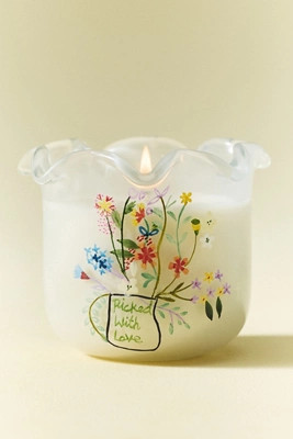Ruffled Edge Floral Wildflower Bouquet Glass Candle | Anthropologie (US)