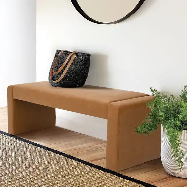 Modern Faux Leather 47" Waterfall Bench - Tan | Bed Bath & Beyond