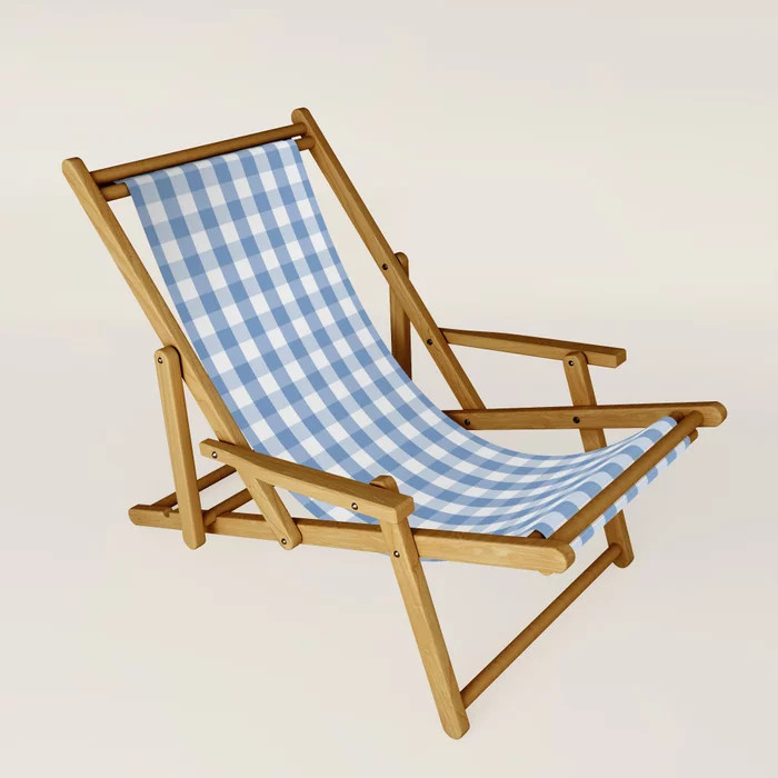 Classic Pale Blue Pastel Gingham Check Sling Chair | Society6