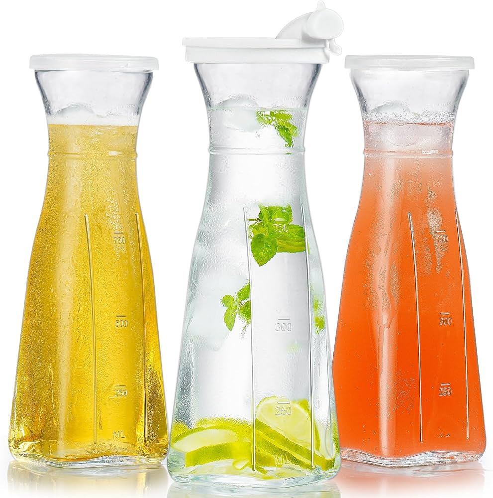 Absovetu 3 Pack Glass Water Jugs with Lids Water Glass Carafe - Pitcher Jug with Snap Lids and Si... | Amazon (UK)