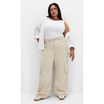 CITY CHIC | Women's Plus Size Clarence Cargo Denim Pant - ecru - 20W | Target