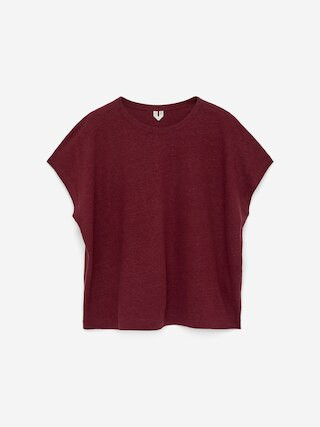 Linen-Blend T-Shirt – Burgundy – Women – ARKET GB | Arket UK