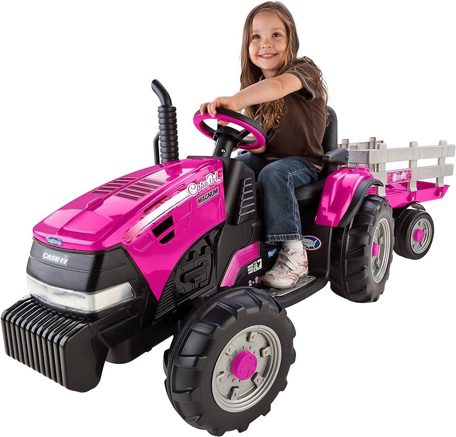 Peg Perego Case IH Magnum Tractor and Trailer 12 Volt Ride on, Pink | Amazon (US)