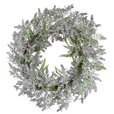 Northlight Lavender and Leaves Spring Floral Artificial Wreath, Purple - 22-Inch | Target