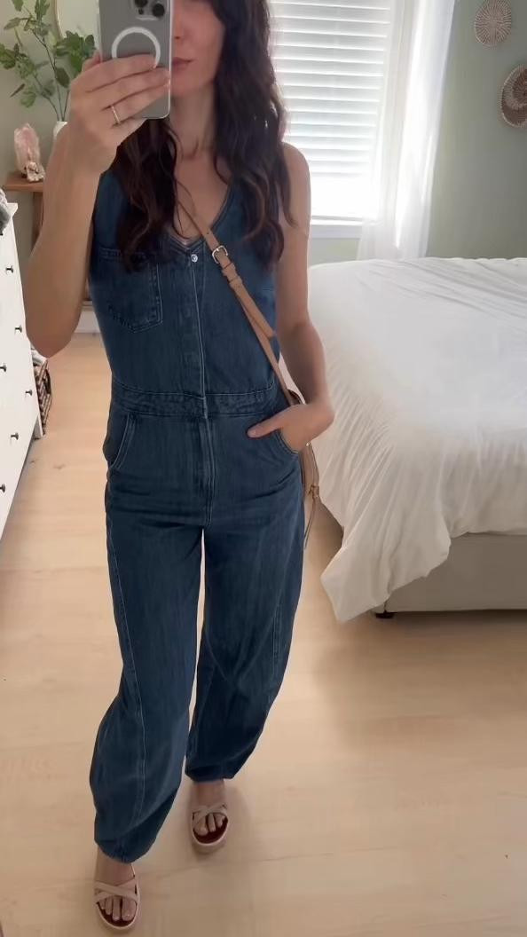 Target denim jumpsuit for the win 💙 wearing a size 2!

#LTKstyletip #LTKfindsunder50 #LTKfindsunder100
