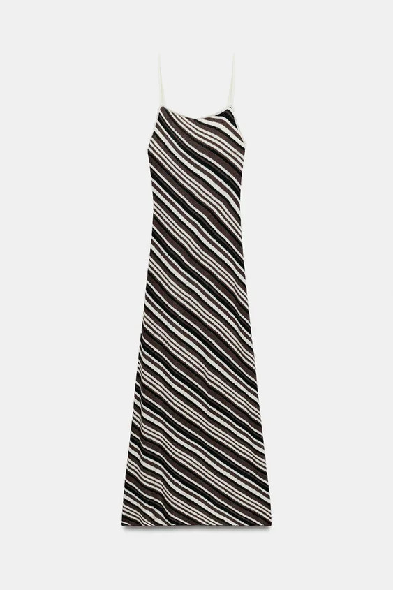 STRIPED RUSTIC MIDI DRESS | Zara UK