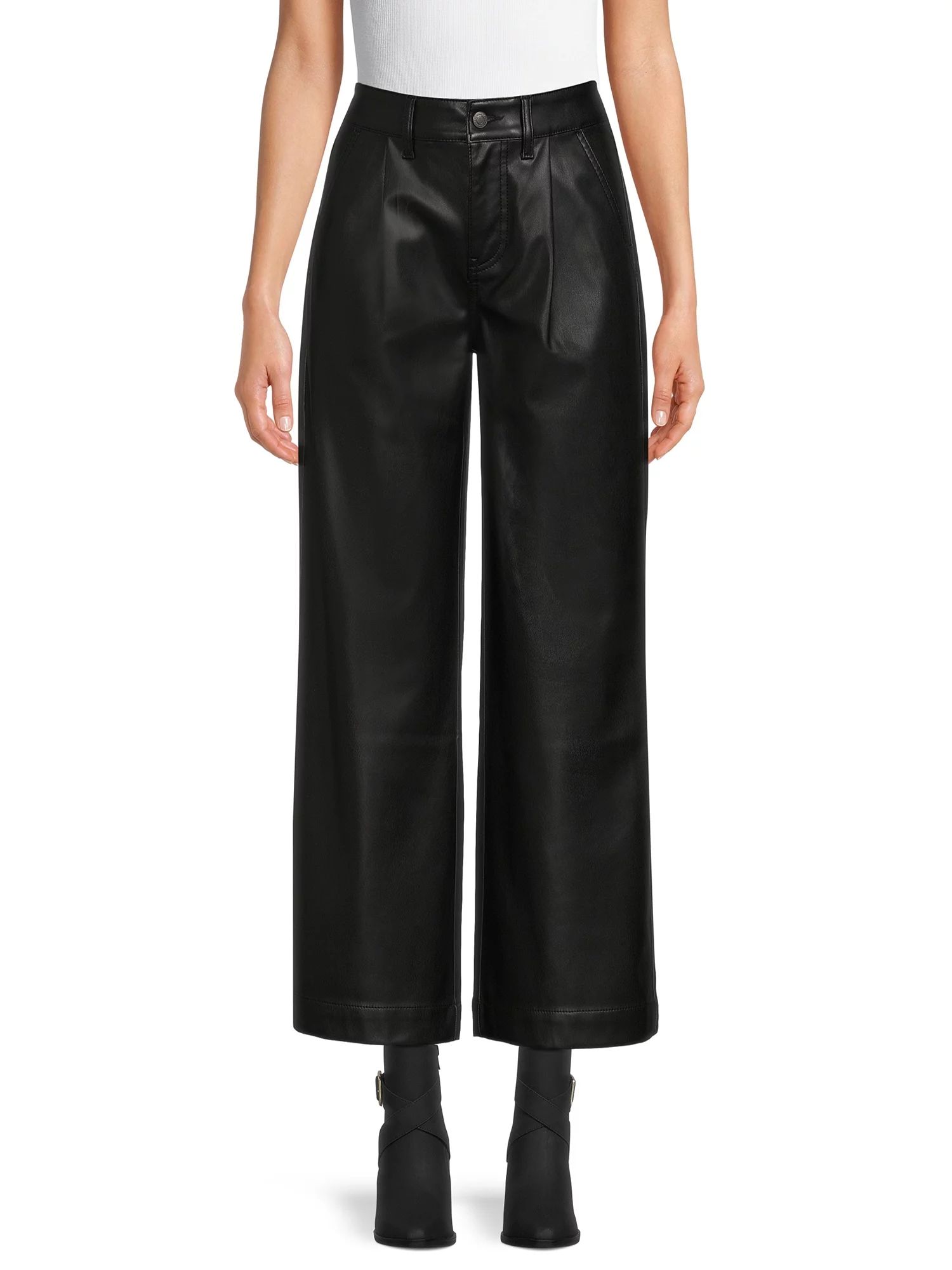 Time and Tru Women's Faux Leather Wide Leg Trousers, 31" Inseam for Regular, Sizes 2-20 - Walmart... | Walmart (US)