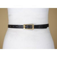 90S 39''-44'' Lizard Pattern Black Belt With Gold Buckle. Faux Reptile | Etsy (US)