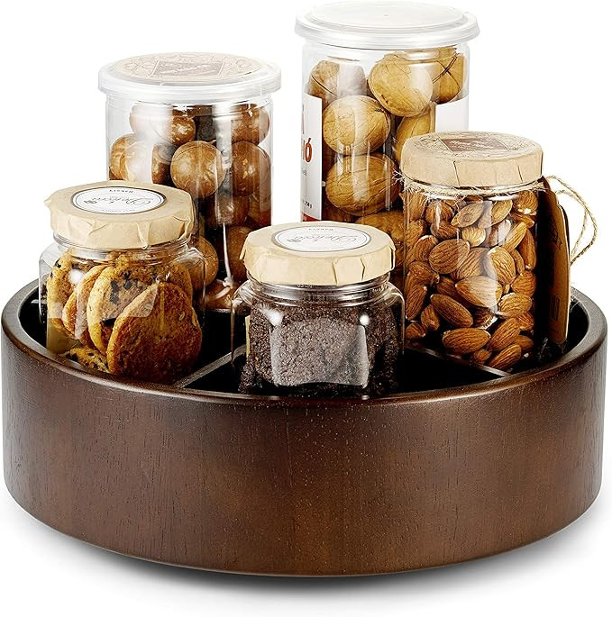 12" Lazy Susan Turntable Wood - Kitchen Turntable Storage Food Bin Container - Divided Spinning O... | Amazon (US)