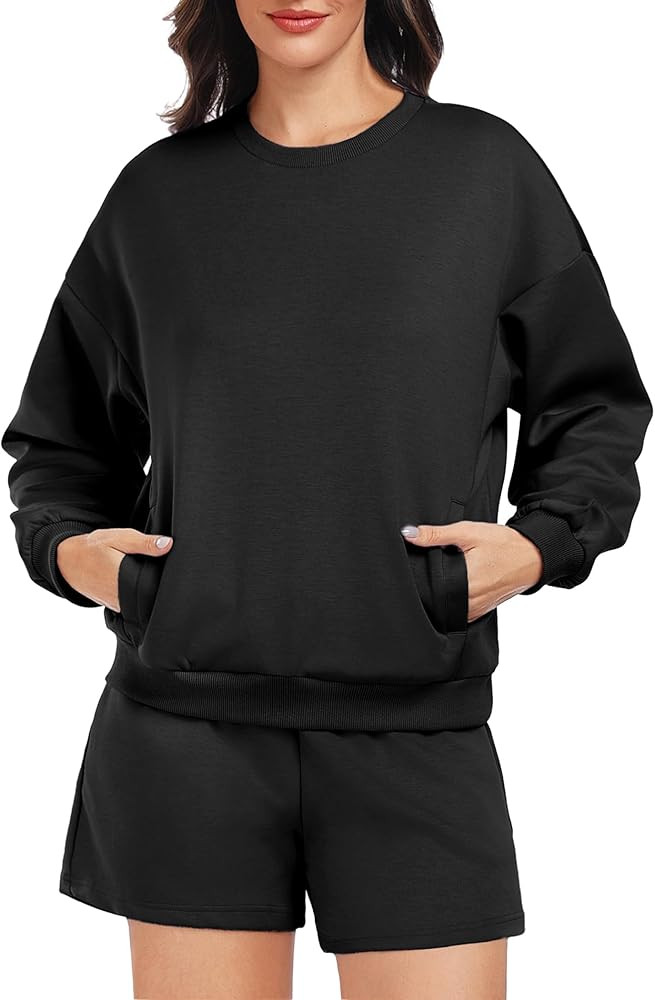 PINSPARK Two Piece Sets for Women 2024 Fall Outfits Sweatsuit 4 Pockets Sweat Short Sets Casual M... | Amazon (US)