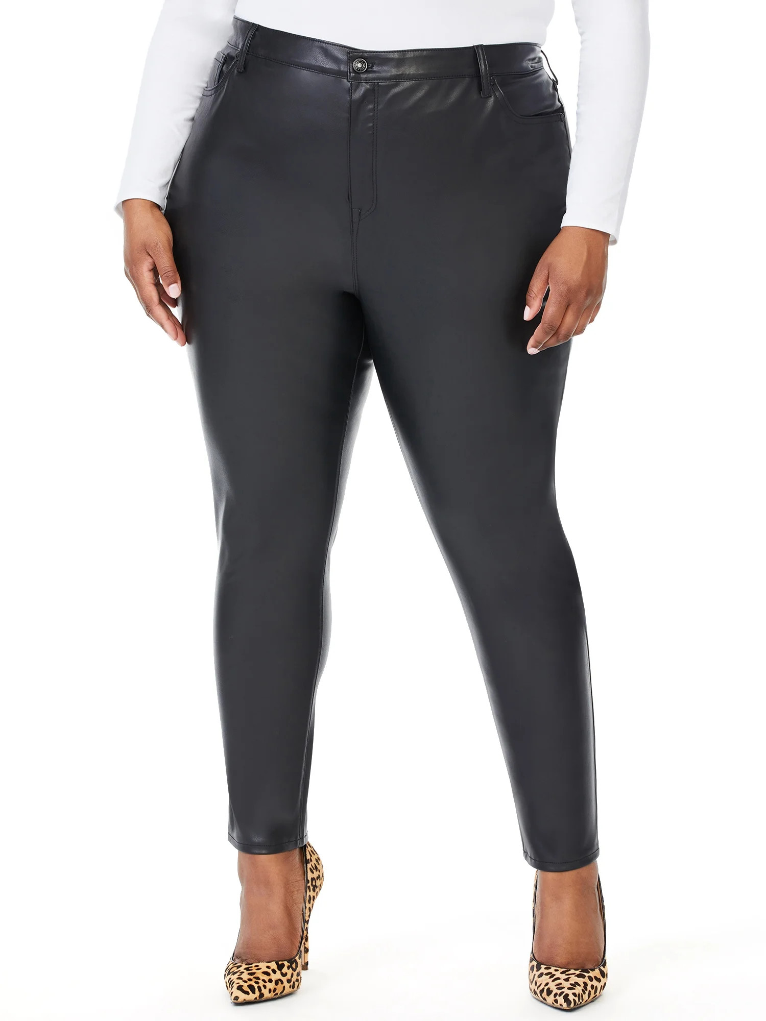 Sofia Jeans by Sofia Vergara Women's Plus Size Rosa Curvy Super High-Rise Faux Leather Jeans - Wa... | Walmart (US)