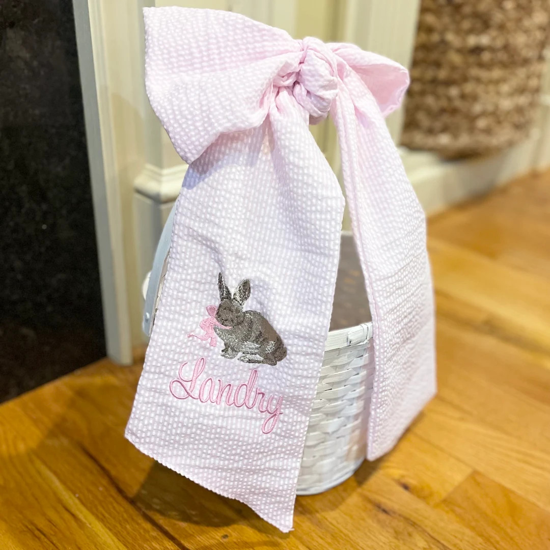 Personalized Easter Basket Seersucker Bow, Flower Girl Basket Bow, New Mom Gift Basket, Baby Girl... | Etsy (US)