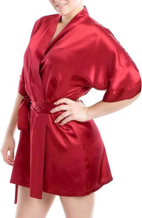 OSCAR ROSSA Women's Luxury Silk Sleepwear 100% Silk Sexy Short Robe Kimono       Send to Logie | Amazon (US)