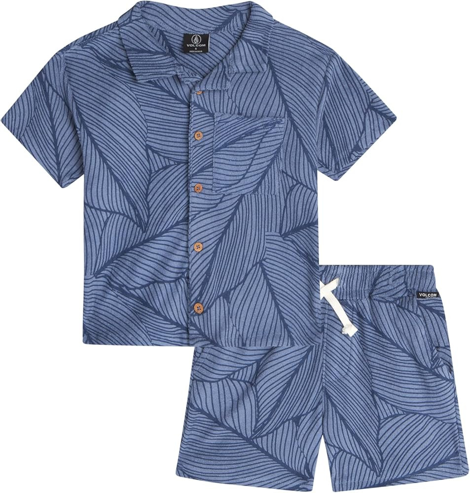 Volcom Toddler Boys' Terry Short Set - 2 Piece Short Sleeve French Terry Button Down Shirt and Ma... | Amazon (US)