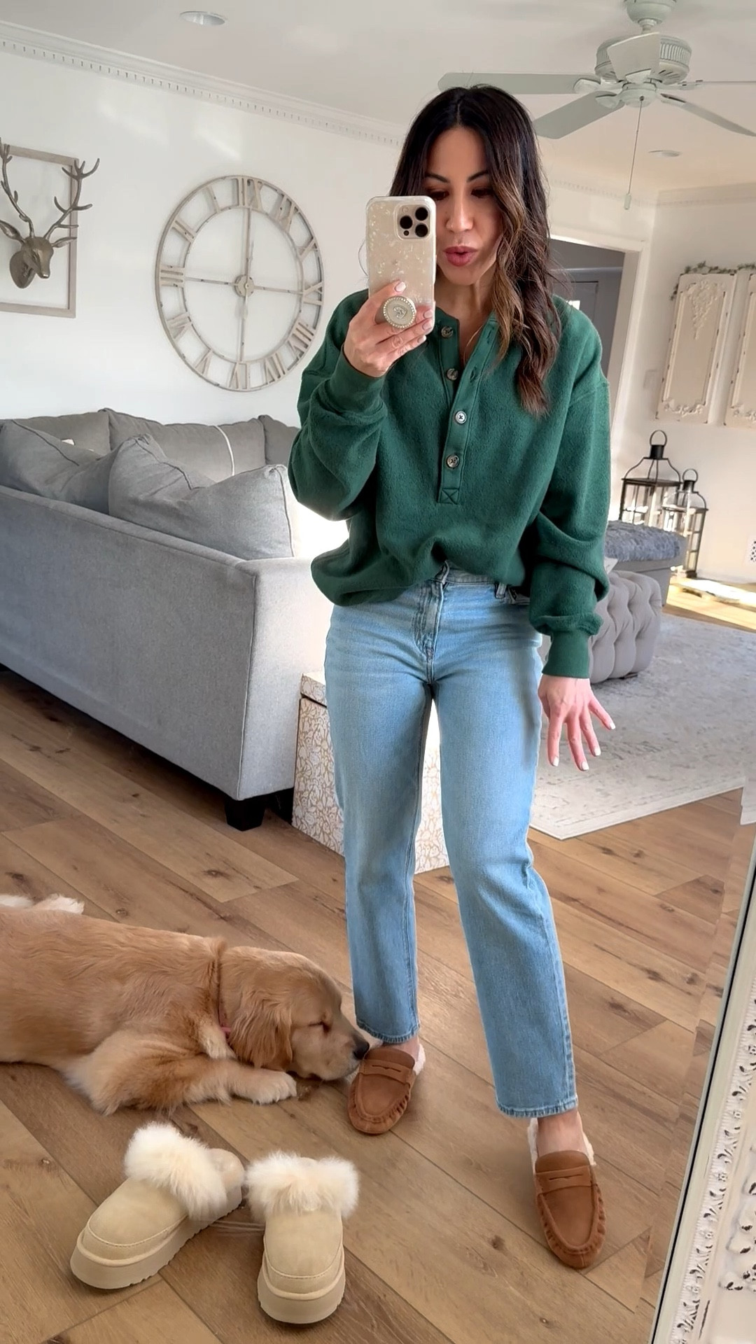 Mules tts. Uggs size up. Sherpa Henley small. Jeans 0 X-short 

#LTKFindsUnder50 #LTKFindsUnder100 #LTKSaleAlert