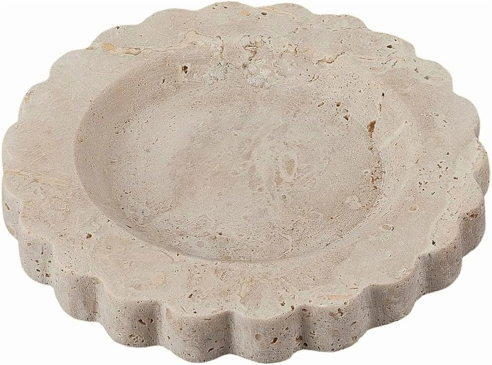 Scalloped Marble Tray Natural Travertine Tray Flat Round Handmade Marble Stone Decorative Plate J... | Walmart (US)