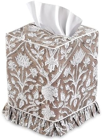 Ridhi Ruffle Hand Block Print Tissue Box Cover Square, Taupe | Amazon (US)