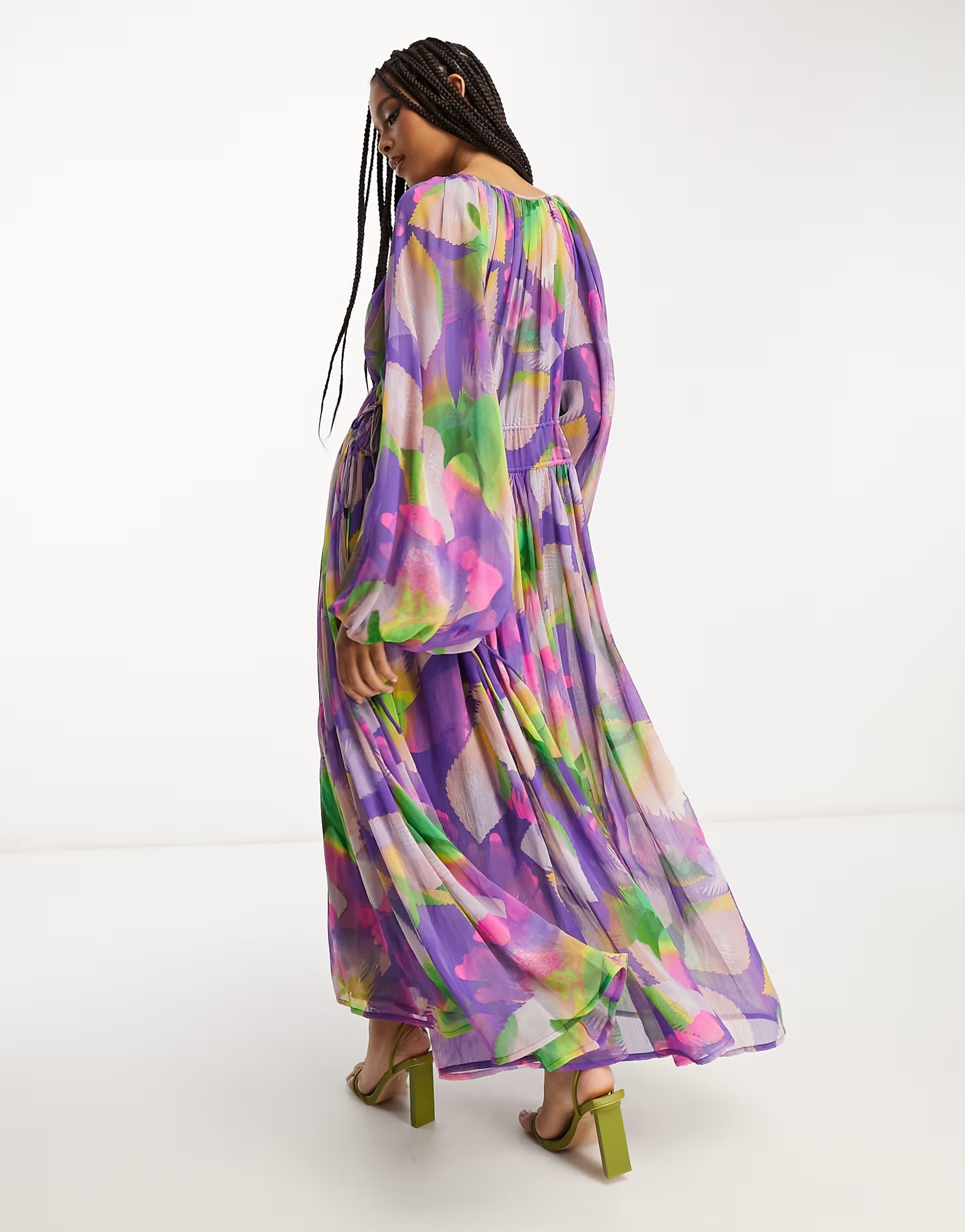 ASOS EDITION ruched gathered waist chiffon maxi dress in abstract floral print | ASOS (Global)