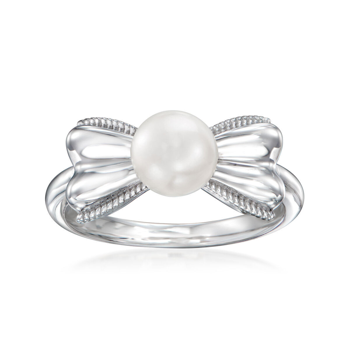 6.5-7mm Cultured Pearl Bow Ring in Sterling Silver | Ross-Simons